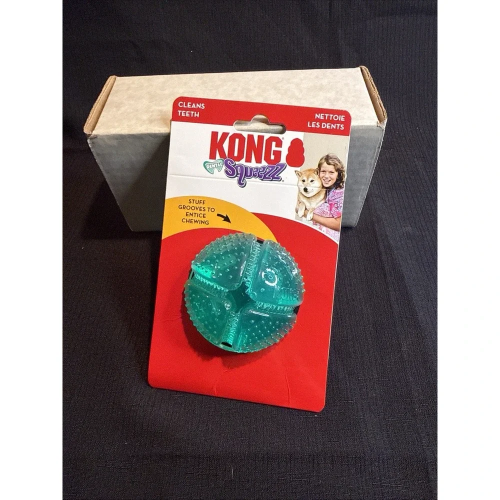 KONG Dental Squeezz Ball MEDIUM Treat Stuffable Teeth Cleaning Dog Chew Toy 2.5